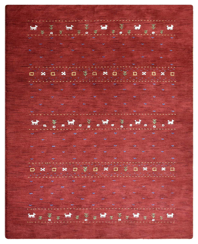 HAND KNOTTED LOOM WOOL ECO-FRIENDLY AREA RUGS - Rectangle, Red, Contemporary