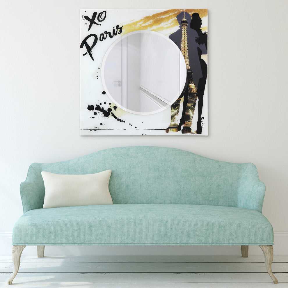 "Romance" Square Beveled Wall Mirror on Printed Tempered Art Glass