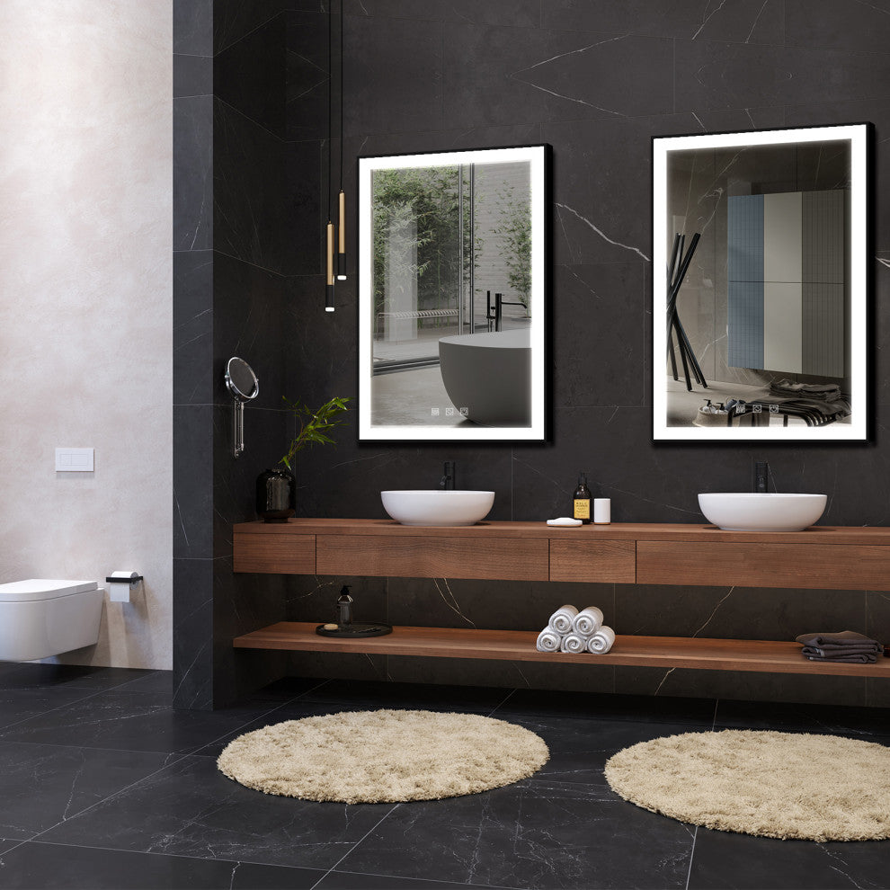 Kiva-Rhyme Black Framed LED Vanity Wall Mounted Mirror, 24x32", 3 Buttons, 24"x36"