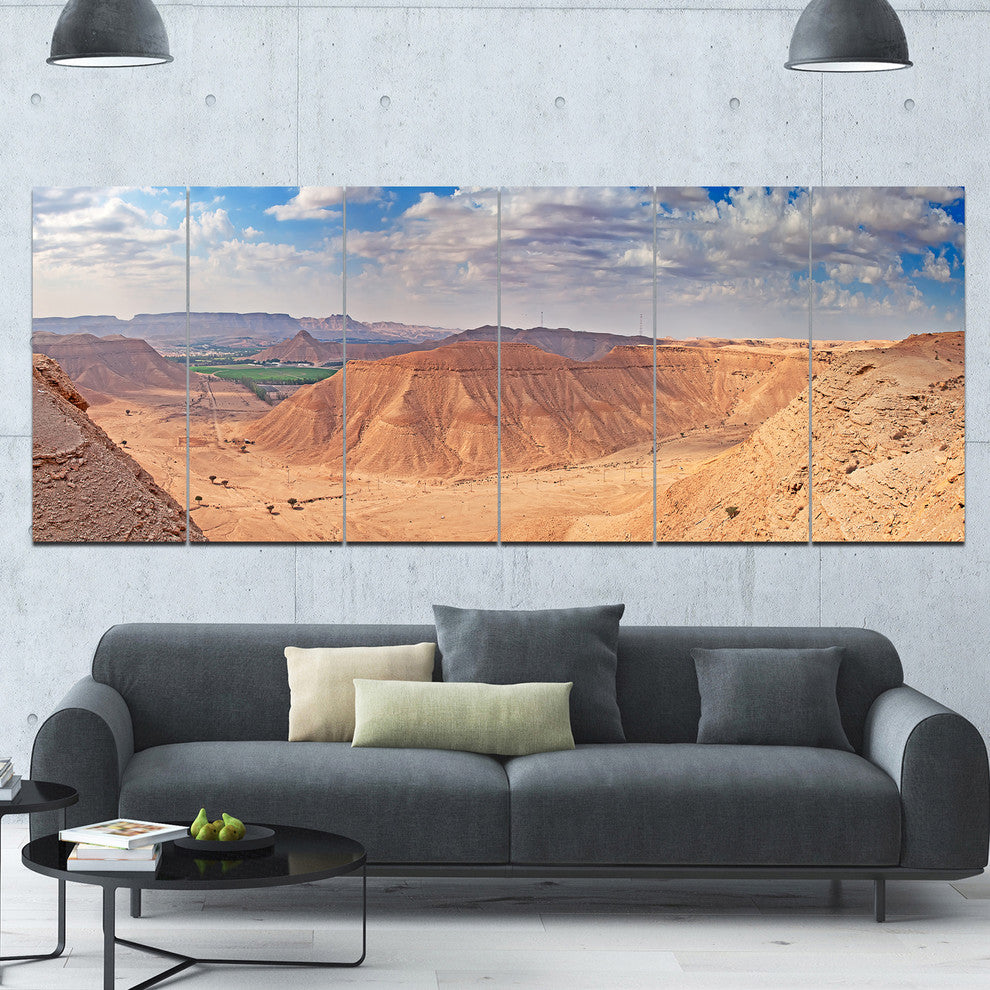 Clay Rocks around Riyadh City, Landscape Canvas Art Print, 70"x28", 6 Panels