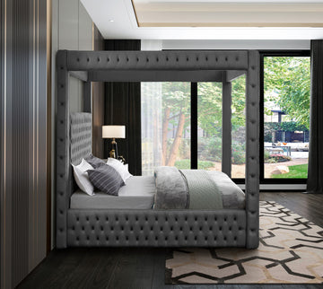 Royal Velvet Upholstered Bed, Grey, Queen