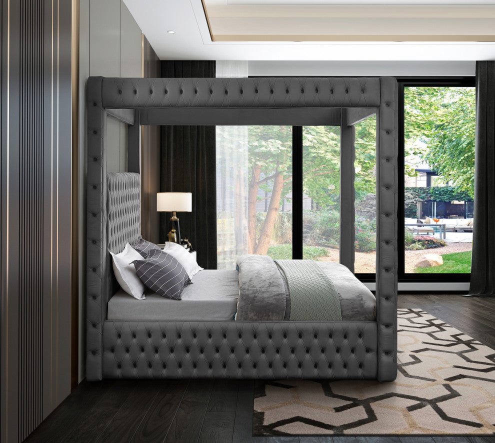 Royal Velvet Upholstered Bed, Grey, Queen