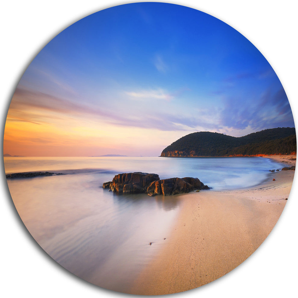 Beautiful Sunset In Cala Violina Beach, Seashore Round Artwork, 11"