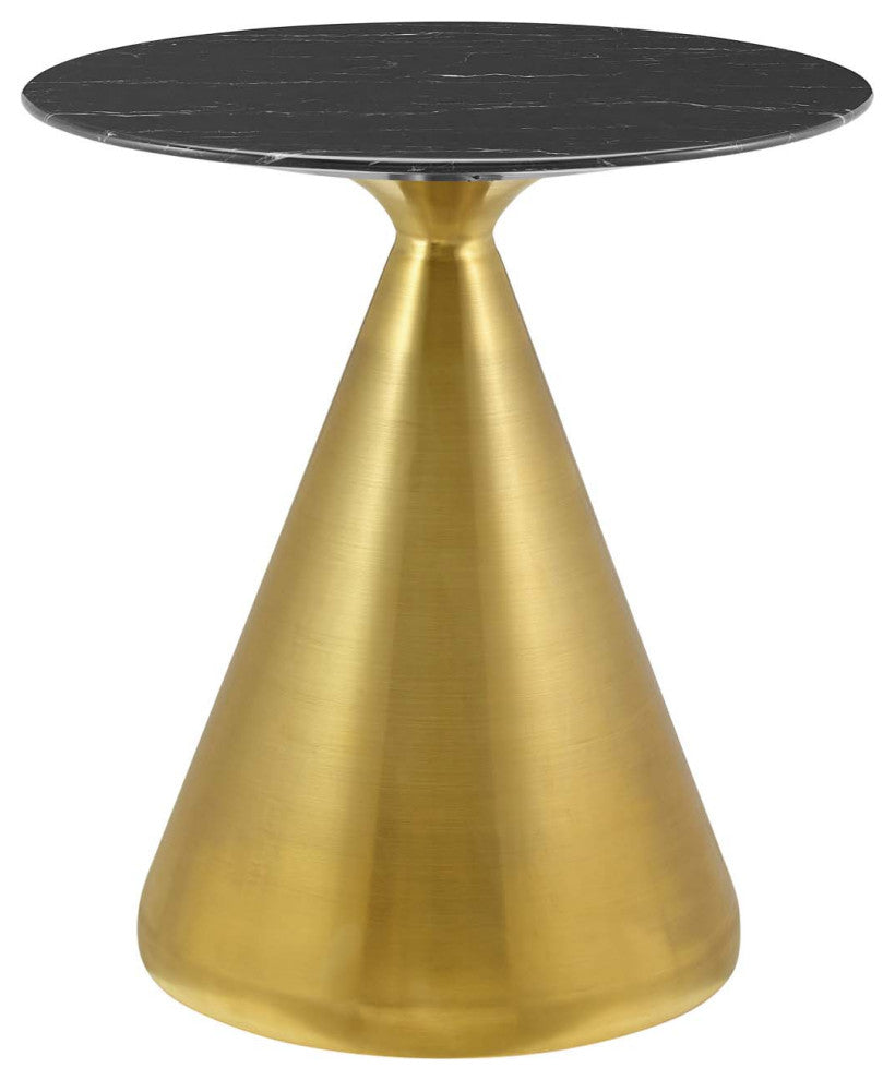 Dining Table, Round, Artificial Marble, Metal, Gold Black, Modern, Cafe Bistro