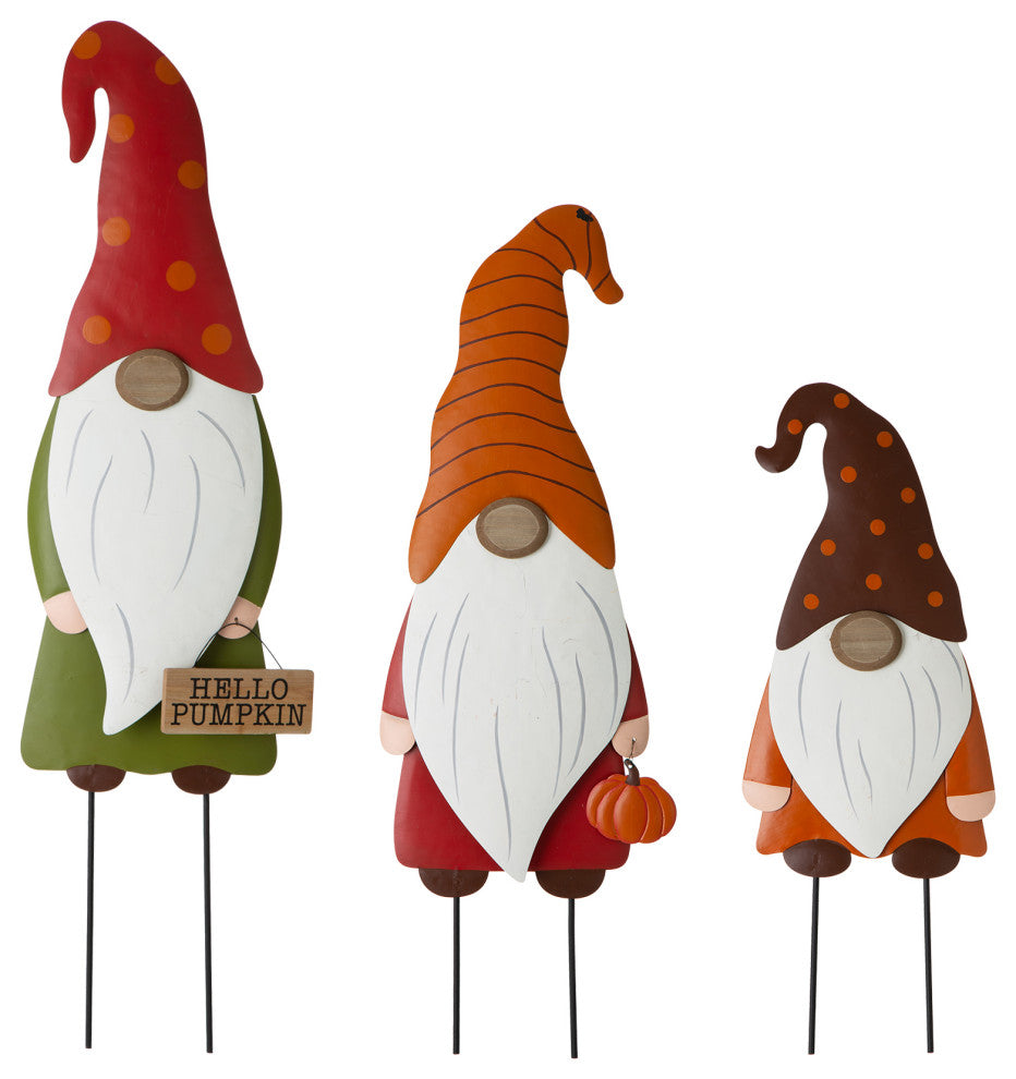 Fall Metal Gnome Family Yard Stake or Wall Decor or Standing Decor, Set of 3