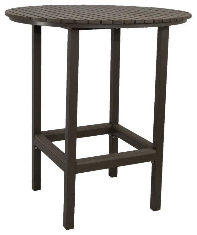 Riviera Outdoor Round Faux Wood Bar Table, Gray