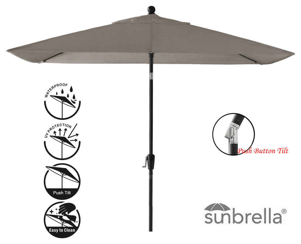Pismo Dawn 9'x7' Rectangular Premium Push Tilt Market Umbrella, Black Frame, Gra