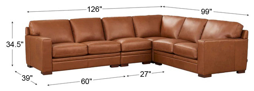 Hydeline Dillon 100% Leather Sectional Sofa, Cinnamon Brown, L-Piece