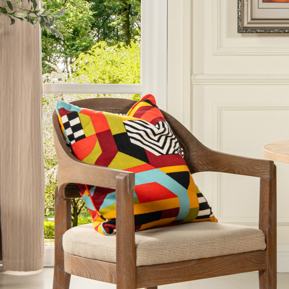 La Broderie 20" Square Embroidered Accent Throw Pillow, Colorpop Multicolored