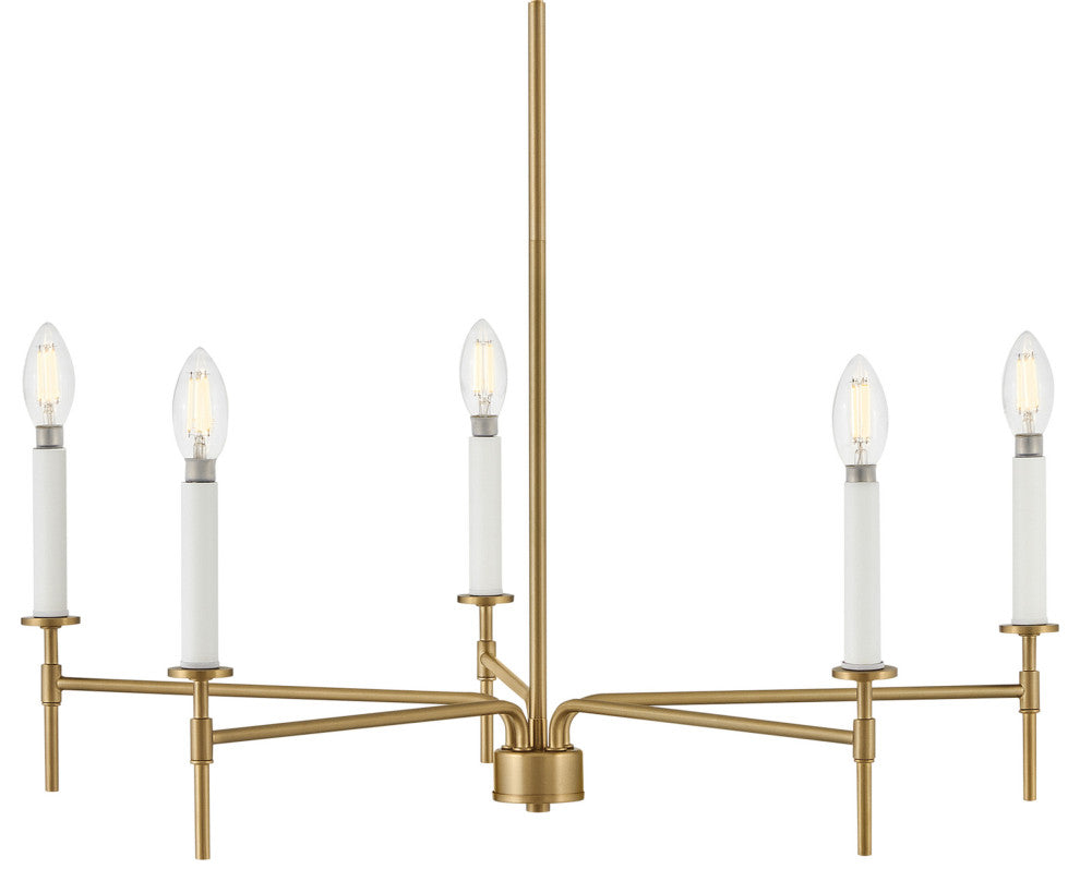 Lark 83075 Hux 5 Light 28"W Taper Candle Chandelier - Lacquered Brass