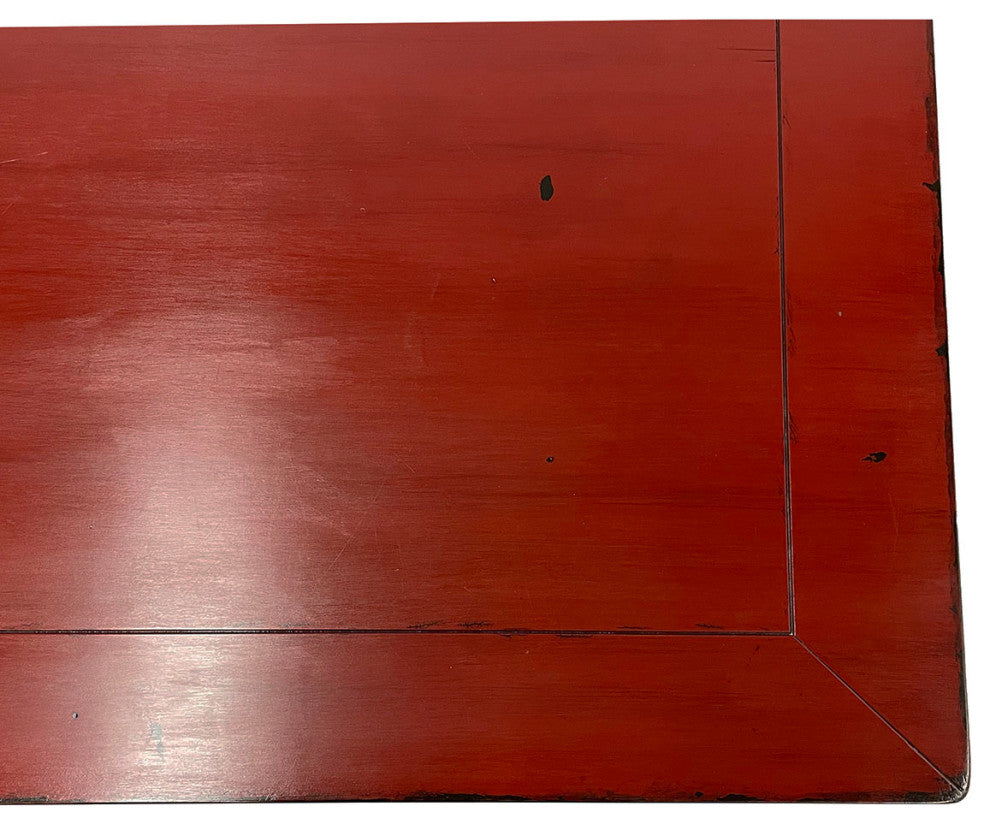 Consigned Vintage Chinese Red Lacquered Ming Dynasty Style Coffee Table