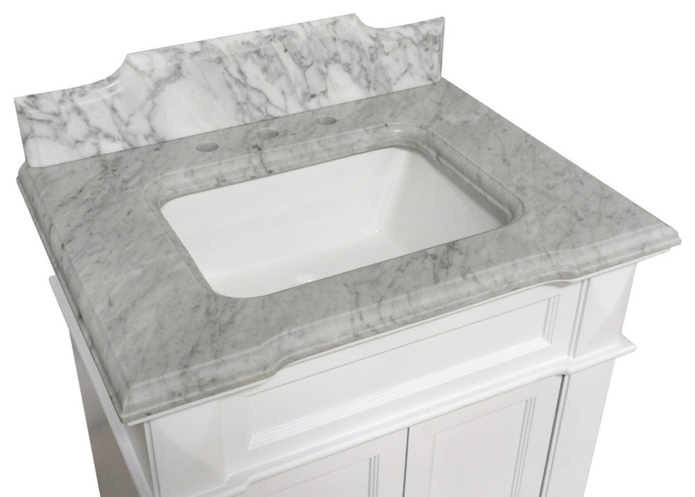 Elizabeth 30" Bathroom Vanity, Base: White, Top: Carrara Marble