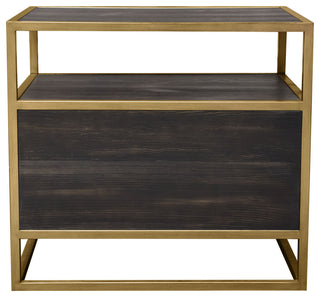 Empire 2-Door End Table, Dark Brown Veneer With Hand brushed Gold Metal Frame