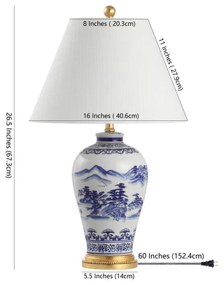 Zhou Ceramic/Iron Traditional Cottage LED Table Lamp, Blue