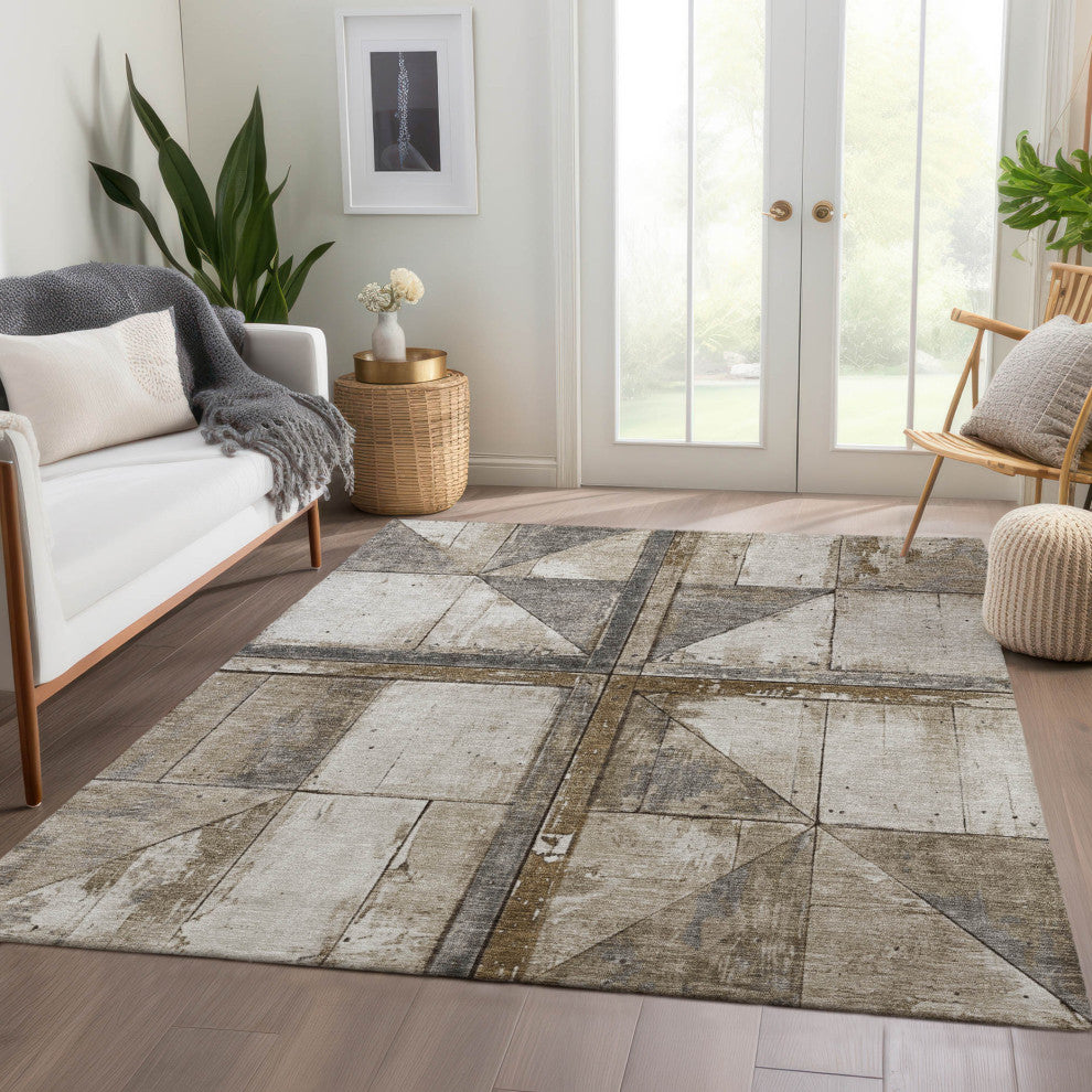 Machine Washable Indoor/Outdoor Chantille ACN1876 Beige 5' x 7'6" Rug