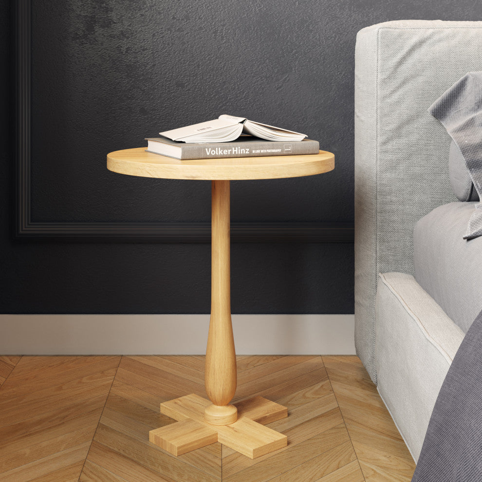 Side Table Mango Wood Pedestal Table for Couch, Loveseat, Entryway, or Bed