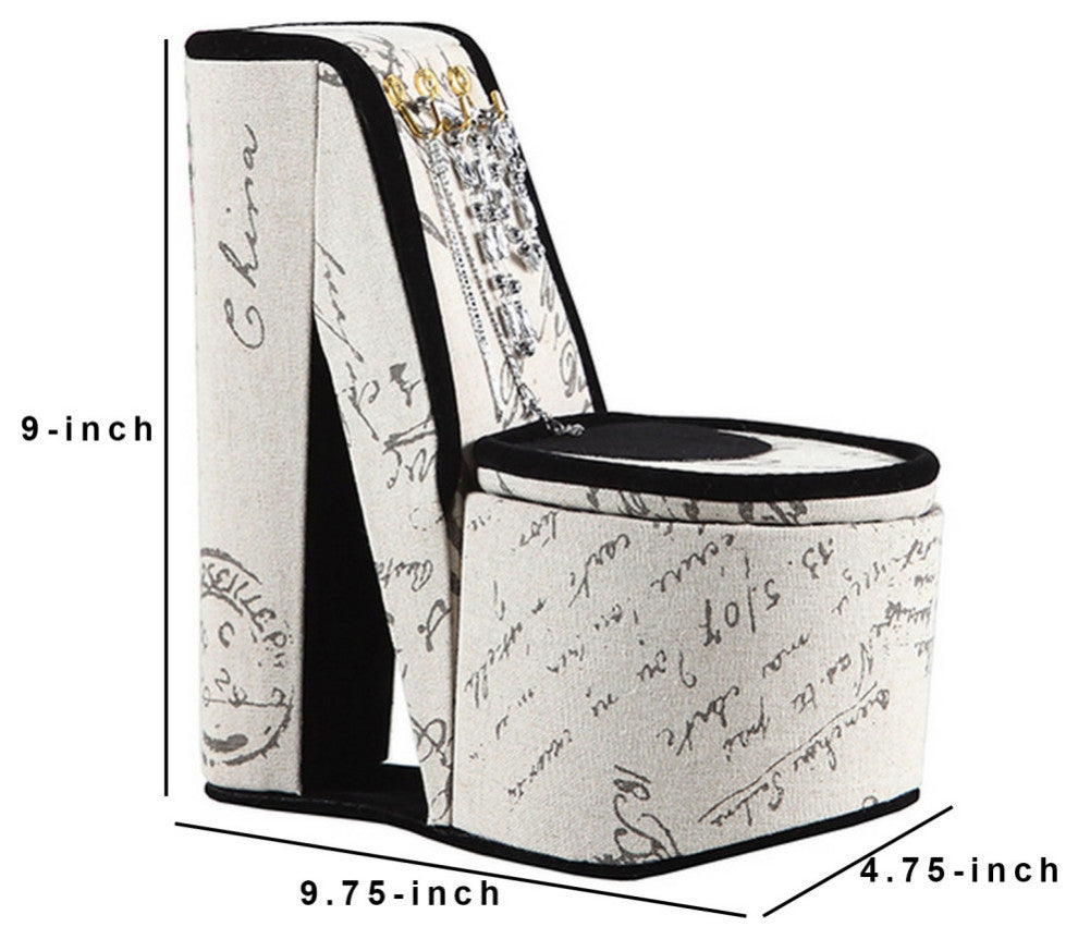 High Heel Script Shoe Jewelry Box with 3 Hooks, Beige and Black