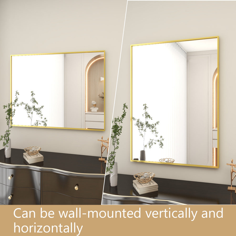 Easly Rectangular Aluminum Alloy Framed Mirror, Gold, 30x39
