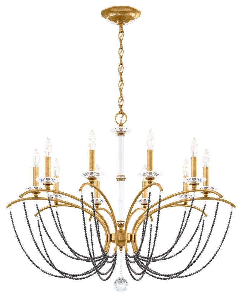 Priscilla 36x28" 10 Light Chandelier, Heirloom Gold, In Dark Gray Pearl