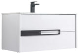 Brest Floating Bath Vanity with Sink, Wall Mounted Vanity and Sink, Glossy White, 36''