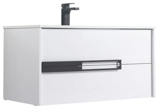 Brest Floating Bath Vanity with Sink, Wall Mounted Vanity and Sink, Glossy White, 36''