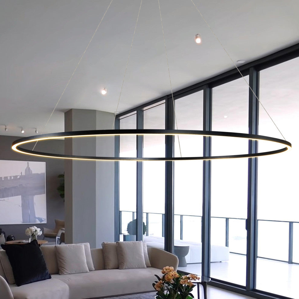 72" Tania ETL Certified Integrated LED Circular Adjustable Chandelier, Black