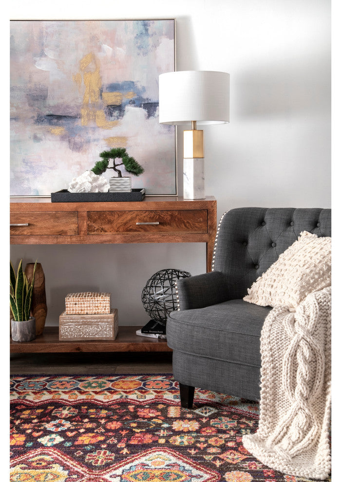 Nuloom 27" Dawn Marble Monolith Linen Shade Marble, 3-Way Switch Table Lamp