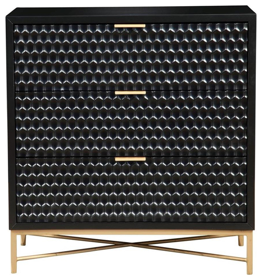 Origins by Alpine Black Pearl Three Drawer Small Wood Chest in Black