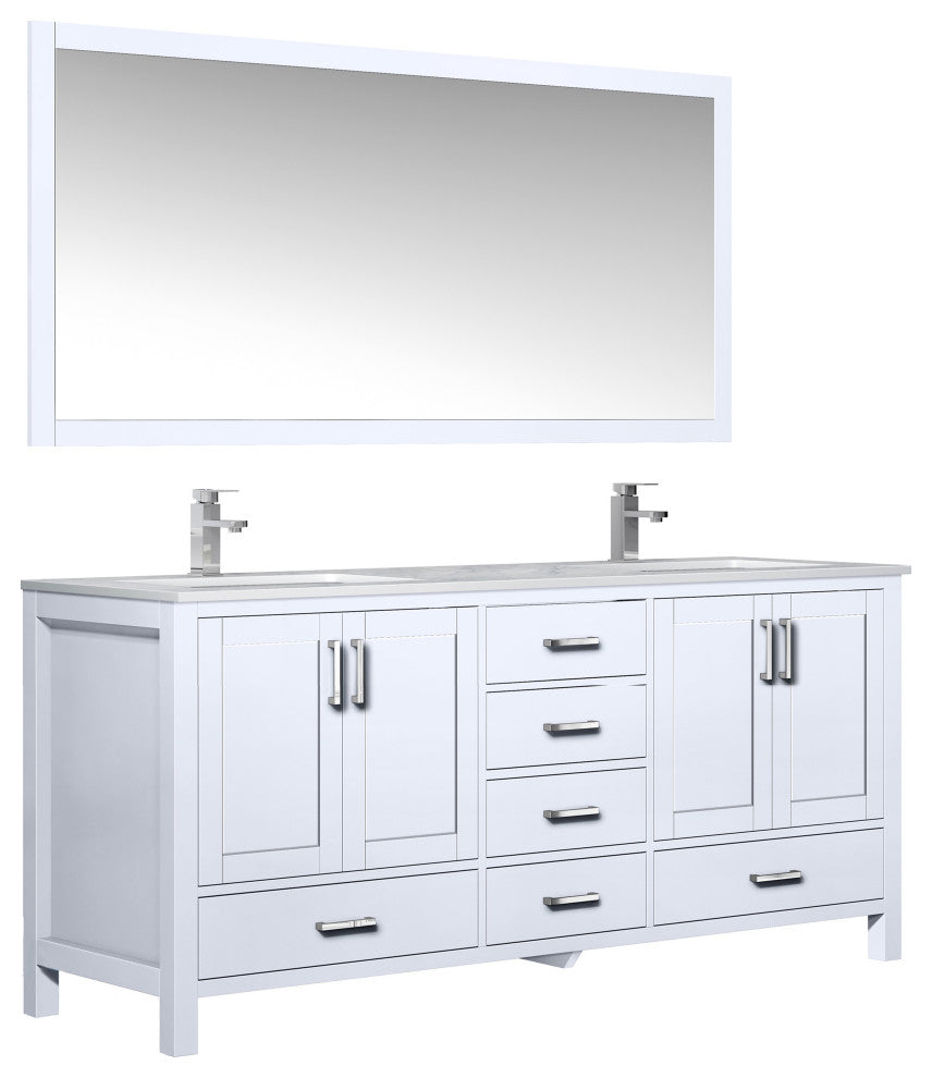 Jacques 72" White Double Vanity Set with White Carrara Marble Top