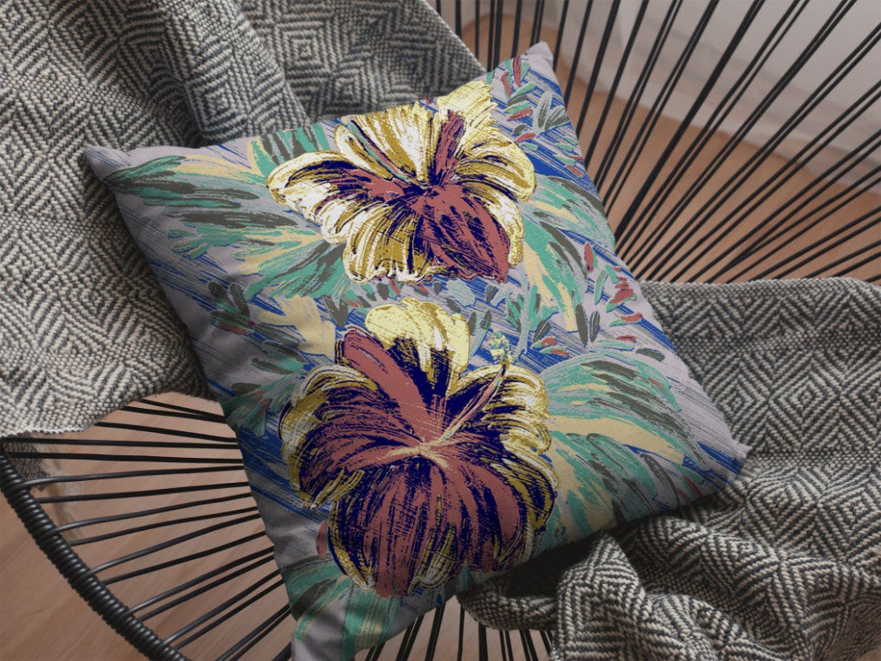 16 Terracotta Hibiscus Indoor Outdoor Throw Pillow