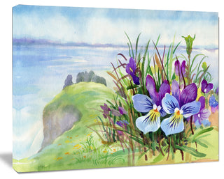 Spring Violet Flowers on Mountain, Floral Canvas Art Print, 40"x30"