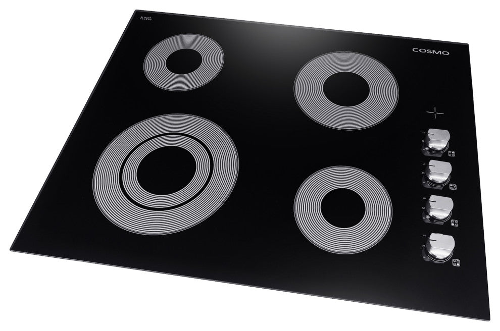 Cosmo 24" Electric Ceramic Glass Cooktop With 4 Elements, Dual Zone Element
