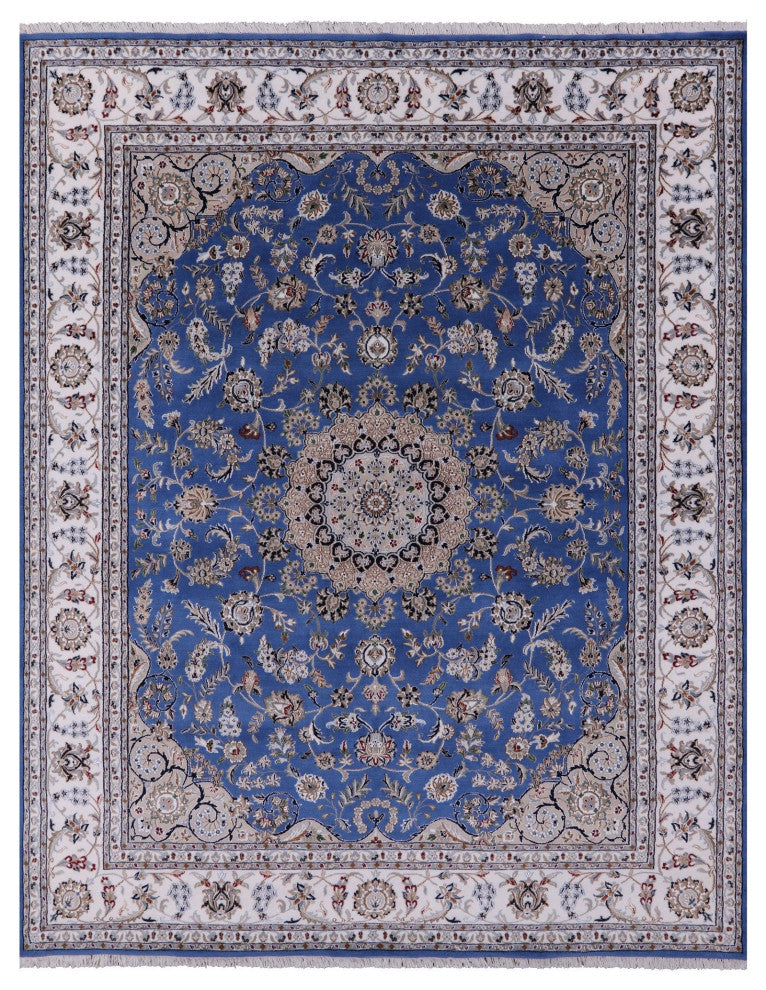 Hand Knotted Wool and Silk Persian Nain Rug 8' 1" X 10' 0" Q11648