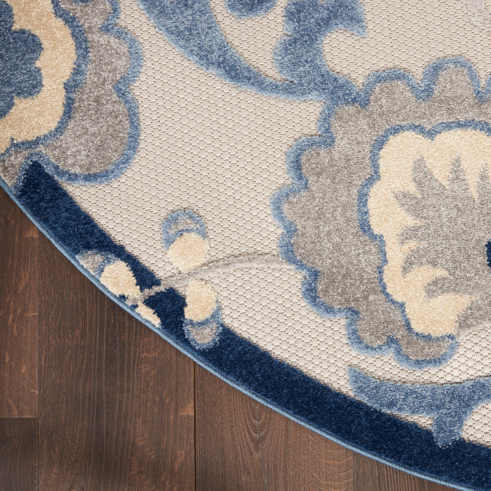 Nourison Aloha 4' x Round Blue/Grey Farmhouse Area Rug