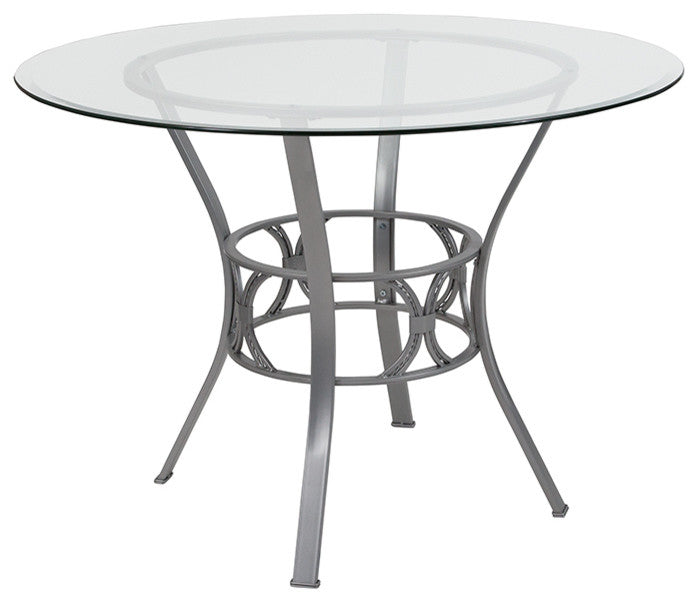 Carlisle 42'' Round Glass Dining Table With Silver Metal Frame