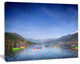 Boats in Pokhara Lake, Modern Seashore Canvas Wall Art, 20"x12"