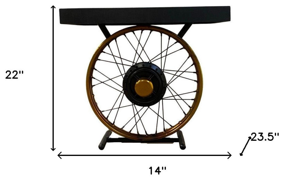 Black and Gold Wheel Accent Table
