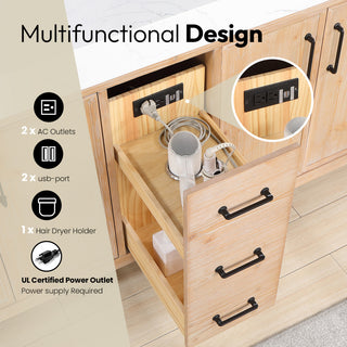 Leon Bath Vanity With Composite Stone Top, Fir Wood Brown, 84", No Mirror