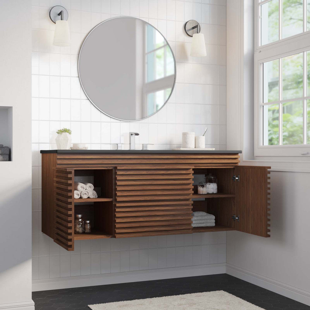 Render 48" Wall-Mount Bathroom Vanity, Walnut Black