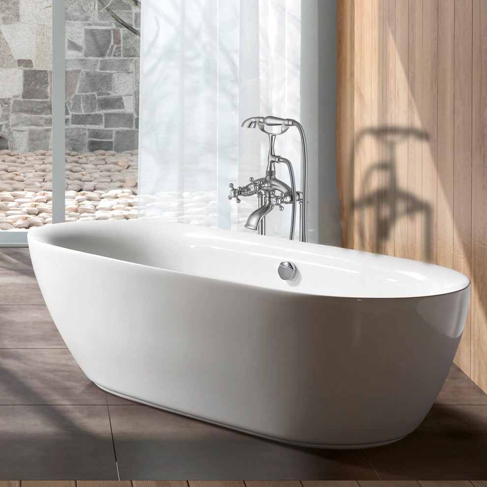 Givingtree 3 Handle Floor Mounted Clawfoot Tub Faucet with Diverted Hand Shower