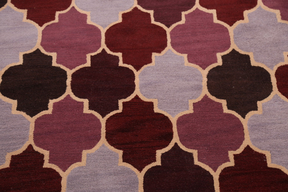 Contemporary Trellis Oriental Area Rug Hand-tufted Wool Carpet 8x11