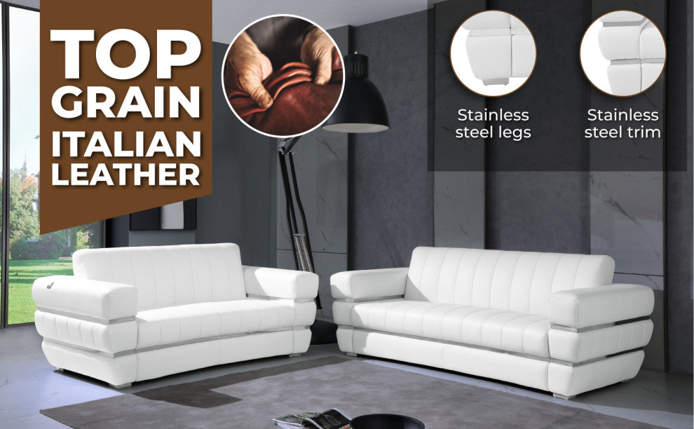 Ferrara Genuine Italian Leather Modern Sofa 2-Piece Collection Camel