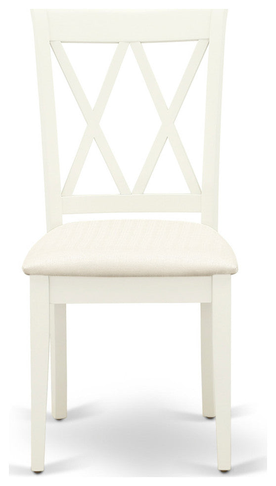 5Pc Dining Set, Round Dinette Table, Four Kitchen Chairs, Linen White Finish