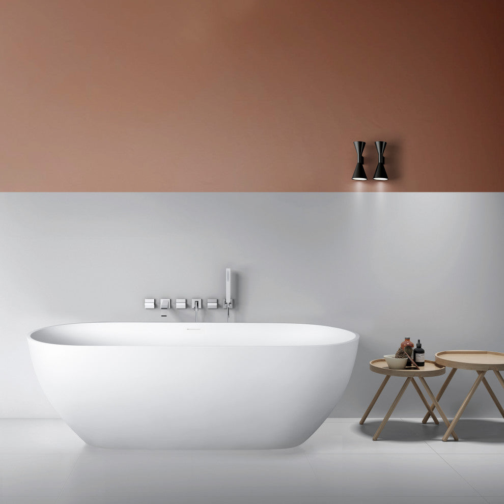59 inch Artificial Stone Solid Surface Freestanding Bathtub in White