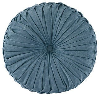 Pleated Poly Chenille Round Floor Pillow Seat Cushion, Aqua Blue