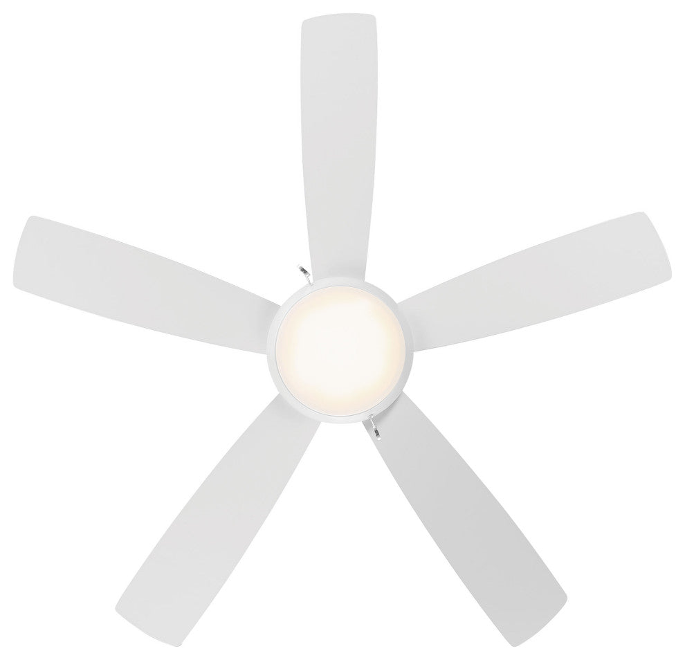 Disc II 5-Blade Ceiling Fan 52" Pull Chain Memory, Dimmable LED, Matte White