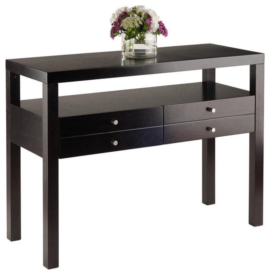 Pemberly Row Transitional Solid Wood Console Table in Espresso