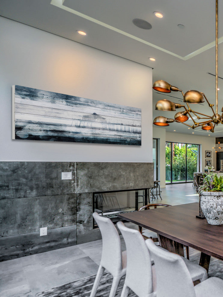 "Waterspotted Pier" Print on White Wood, 60"x20"