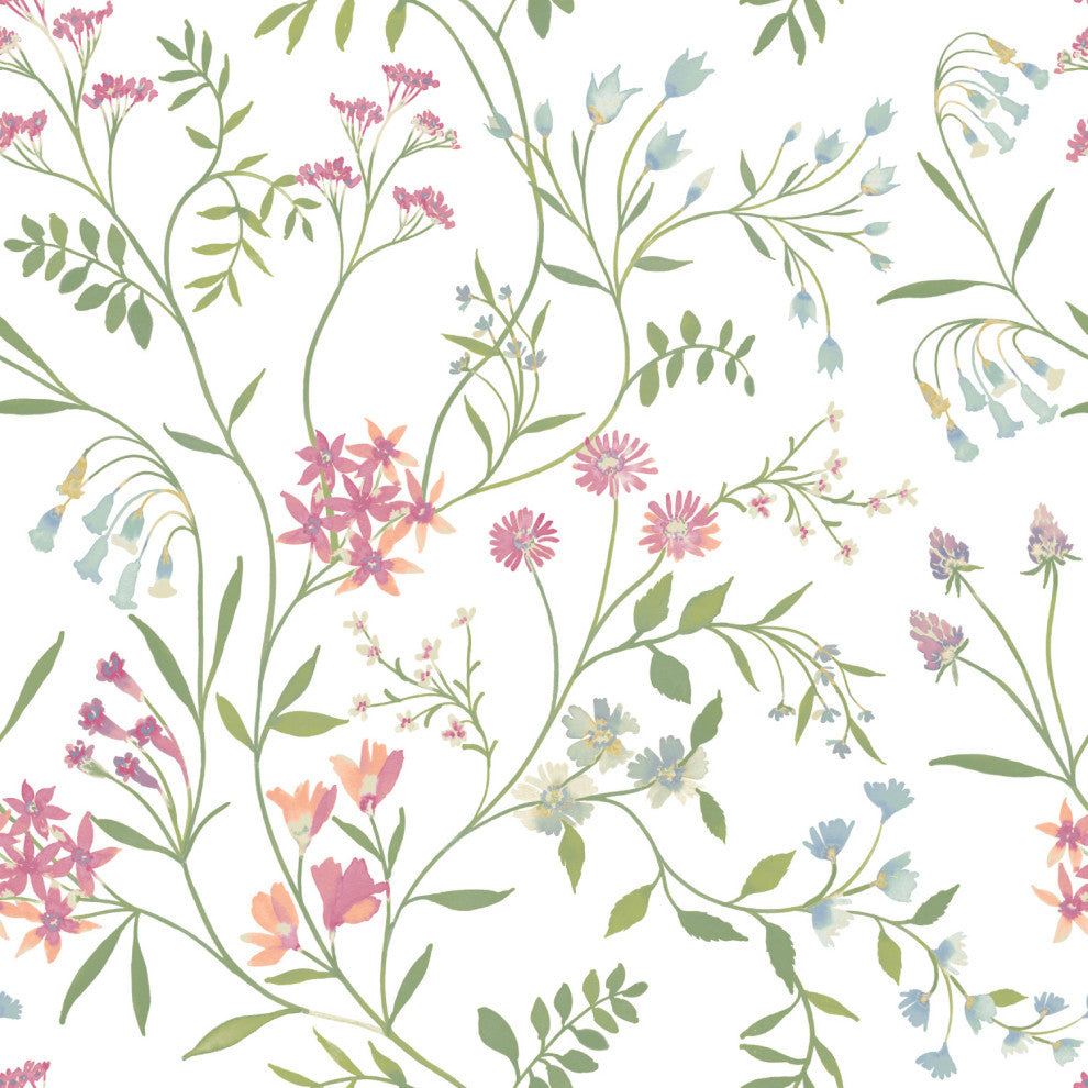 Green and Pink Meadow Mix Peel and Stick Wallpaper