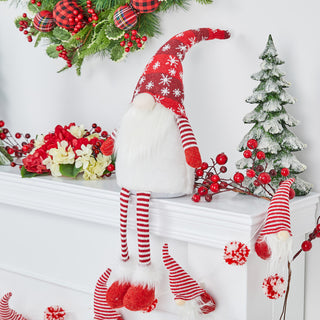 28"H Fabric Christmas Gnome Shelf Sitter With Dangling Legs